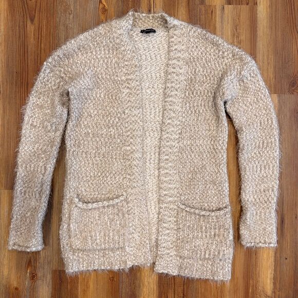 Express Fuzzy Boucle Beige Open-Front Cardigan - Size XS - Picture 3 of 8